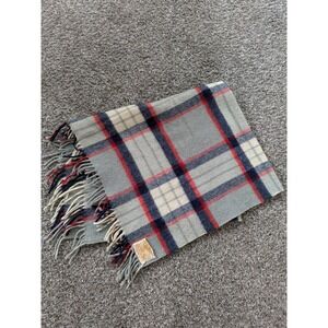Vintage Orr Wool Blanket Plaid Gray Red Blue Tartan 36" x 42"